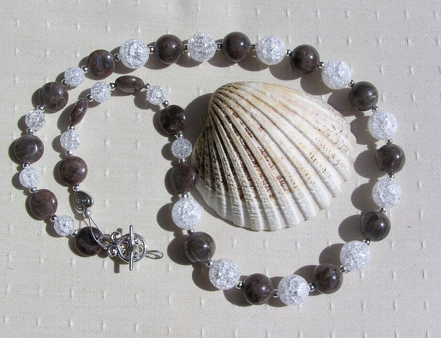 Brown Labradorite & Quartz Gemstone Chakra Necklace "Chocolate Sparkle"