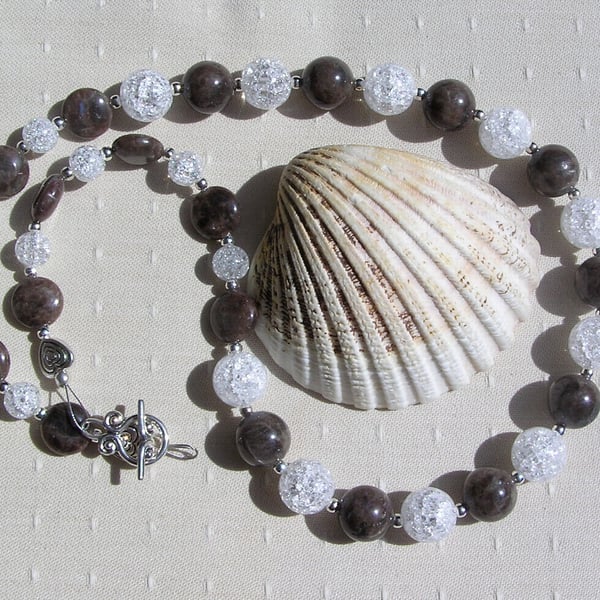 Brown Labradorite & Quartz Gemstone Chakra Necklace "Chocolate Sparkle"