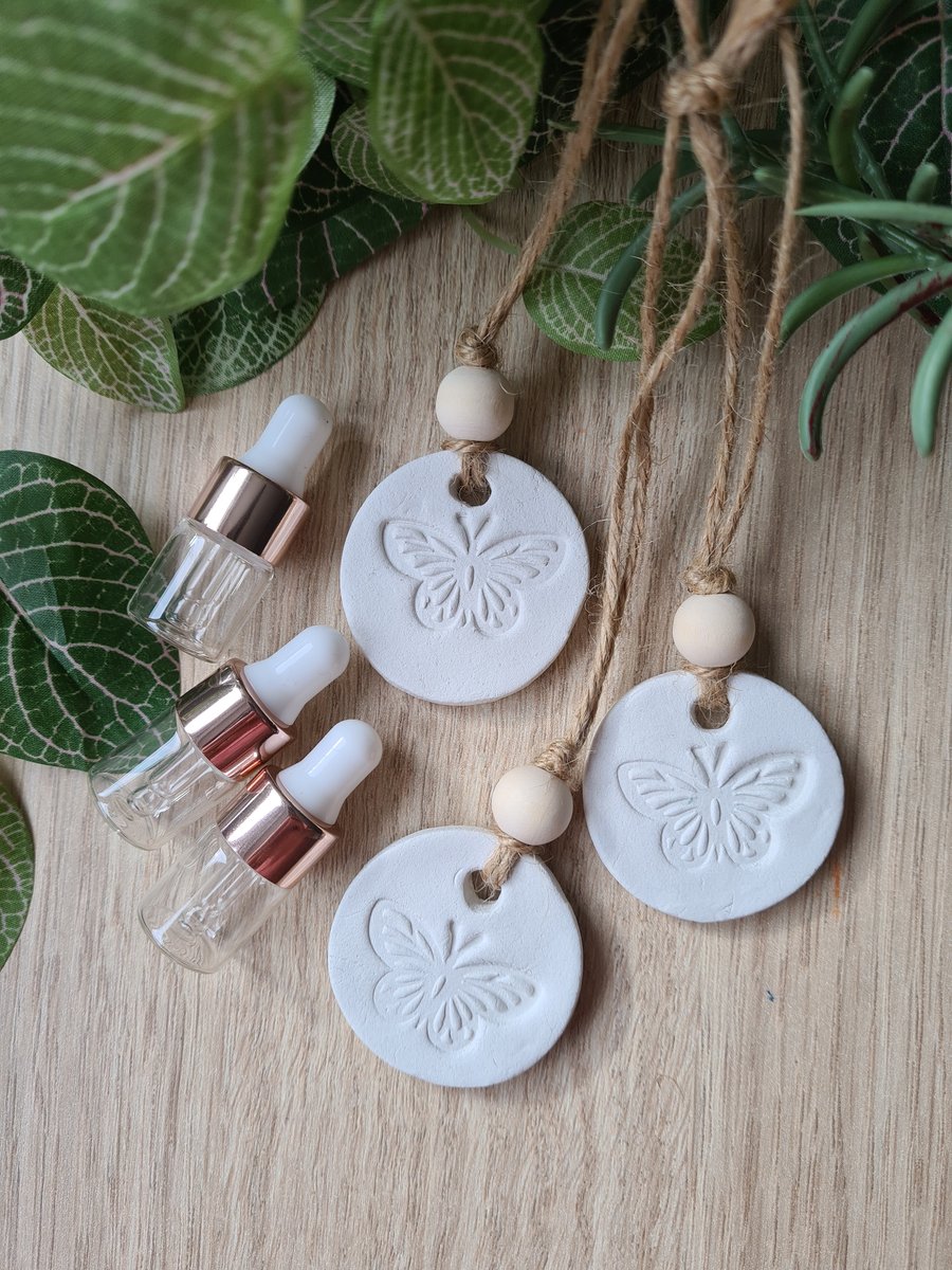 Butterfly essential oil diffusers clay hanging decorations set of 3 home decor
