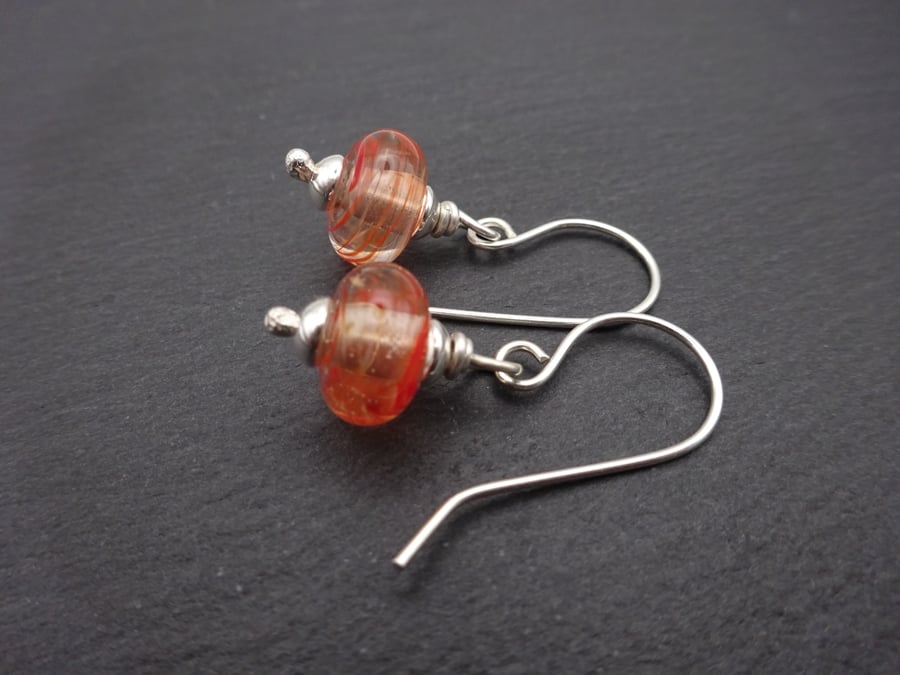 sterling silver earrings, red lampwork glass jewellery