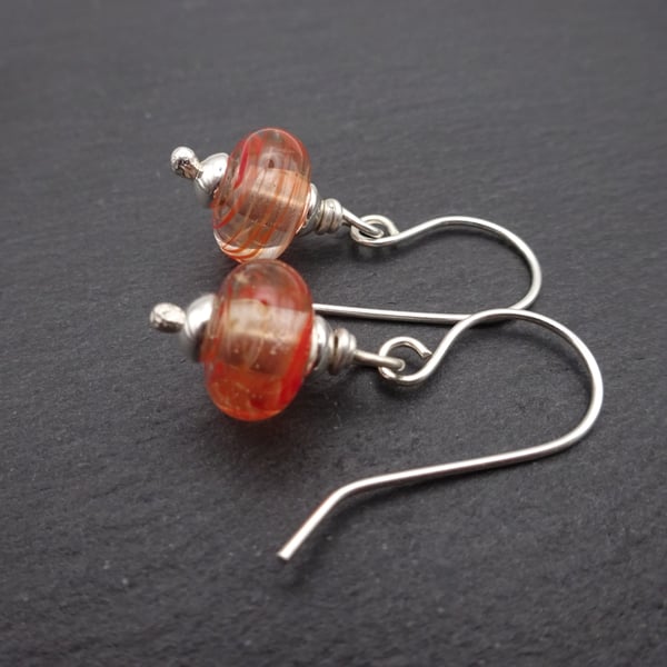 sterling silver earrings, red lampwork glass jewellery