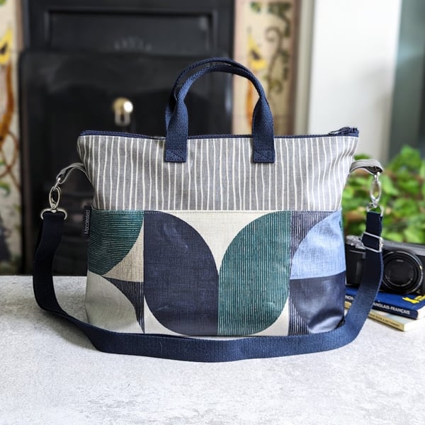 Handbag - Oilcloth Geometric Print Cross Body Handbag Blue