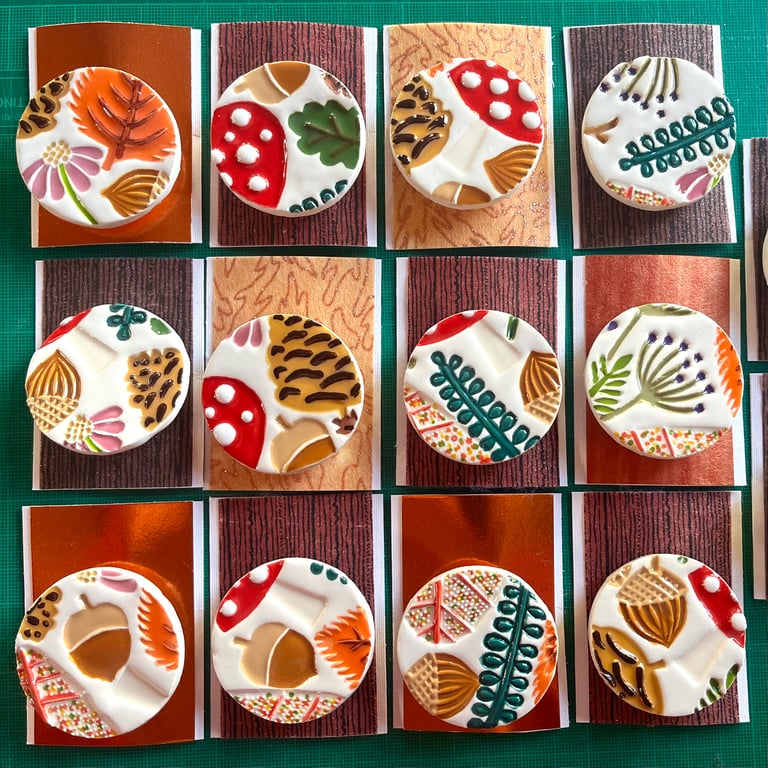 Handmade Autumnal Ceramic brooch, Hand Made Autumn Badge