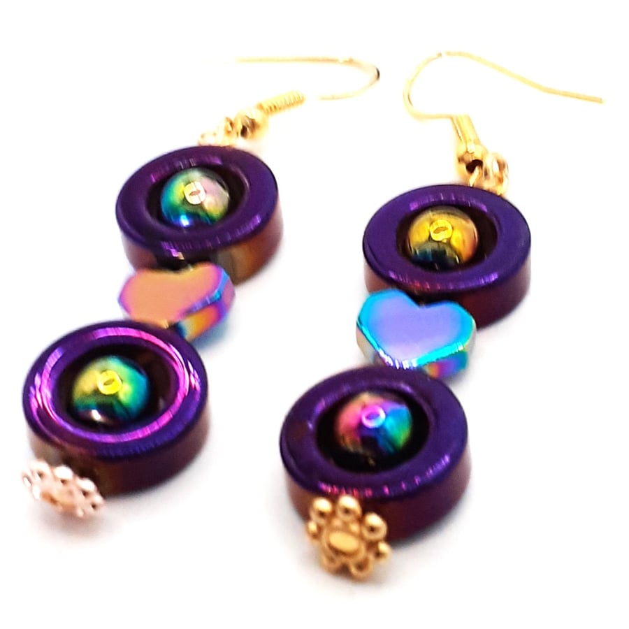 Magical Harmony: Handcrafted Hematite Earrings with Aurora Borealis Sparkle  