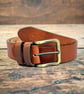 Mustard leather mens belt double loop with brass buckle 1.5 inch
