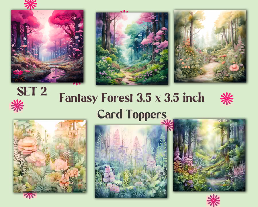 Fantasy Forest Square Card Toppers for Card Making, Tags, Scrapbooking