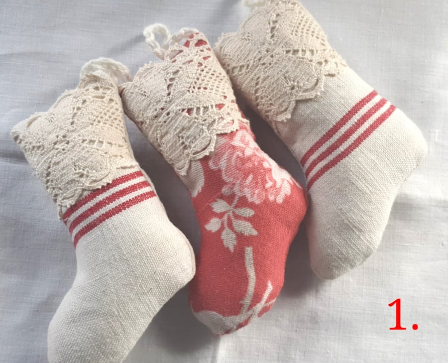 Set of three vintage fabric Christmas stockings