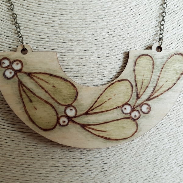 Pyrography wooden mistletoe pendant