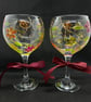 Hand Painted Gin Glass Swirling Flower Design Painted Cocktail Glass