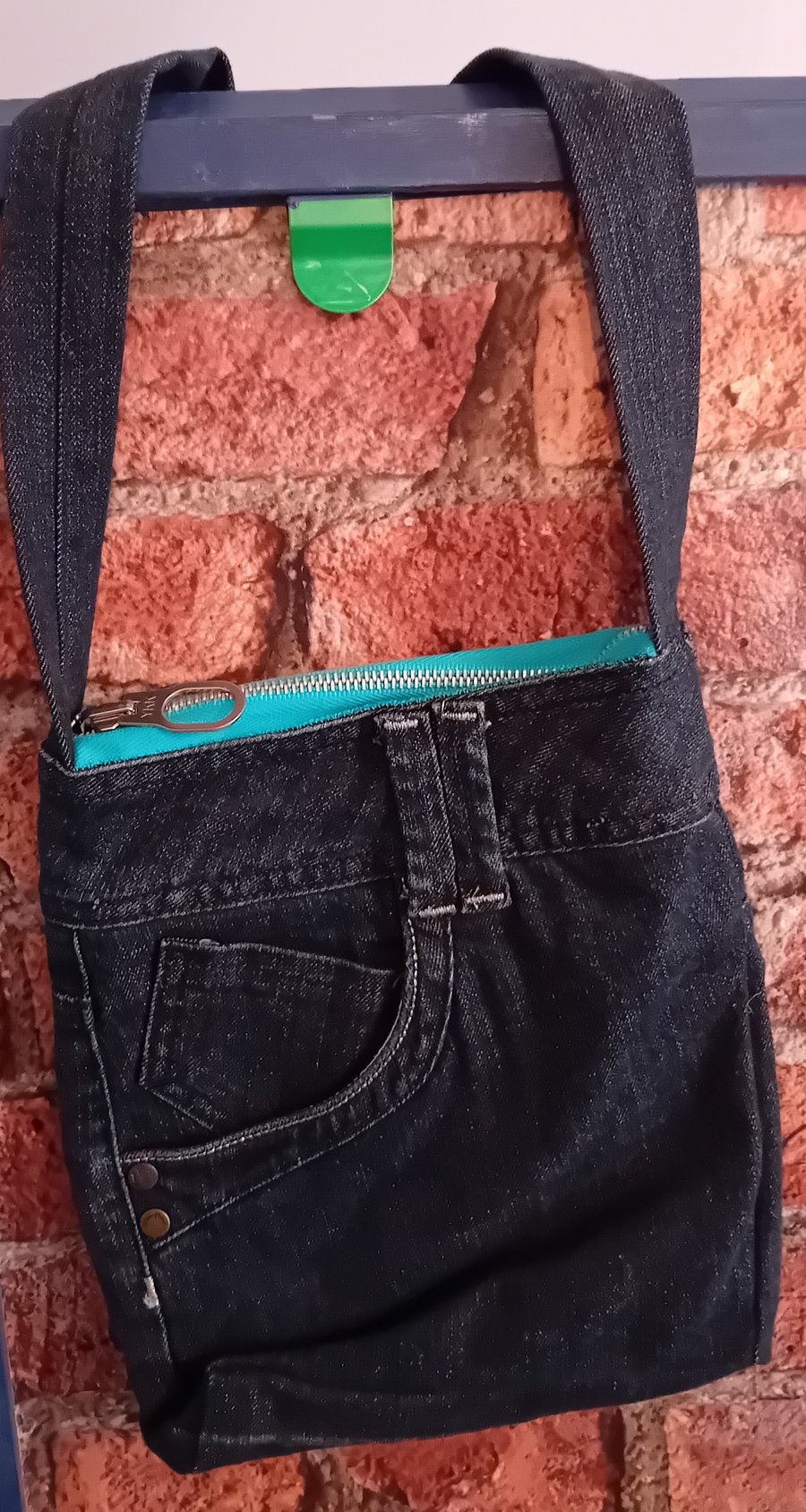 Dark Denim Crossbody Bag – Upcycled with a Pop of Colour