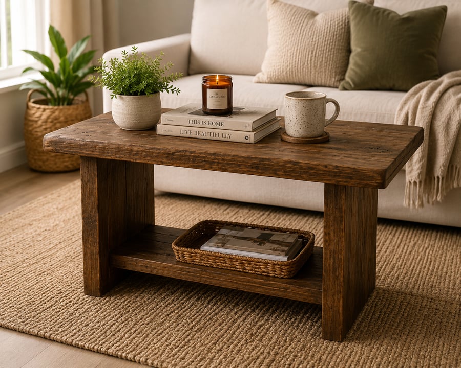 Handmade Rustic Solid Wood Coffee Table Length 70cm
