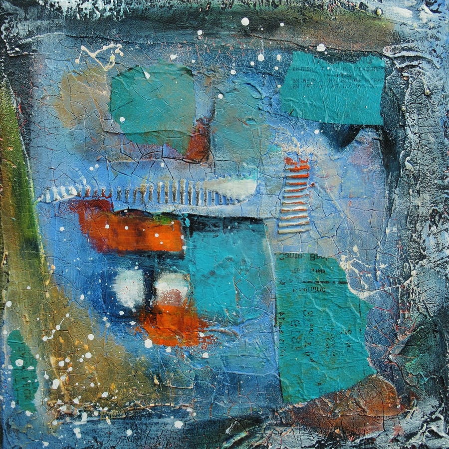 Abstract Painting Minimalist Textural Coastal Marine Ocean Art Blue Orange 