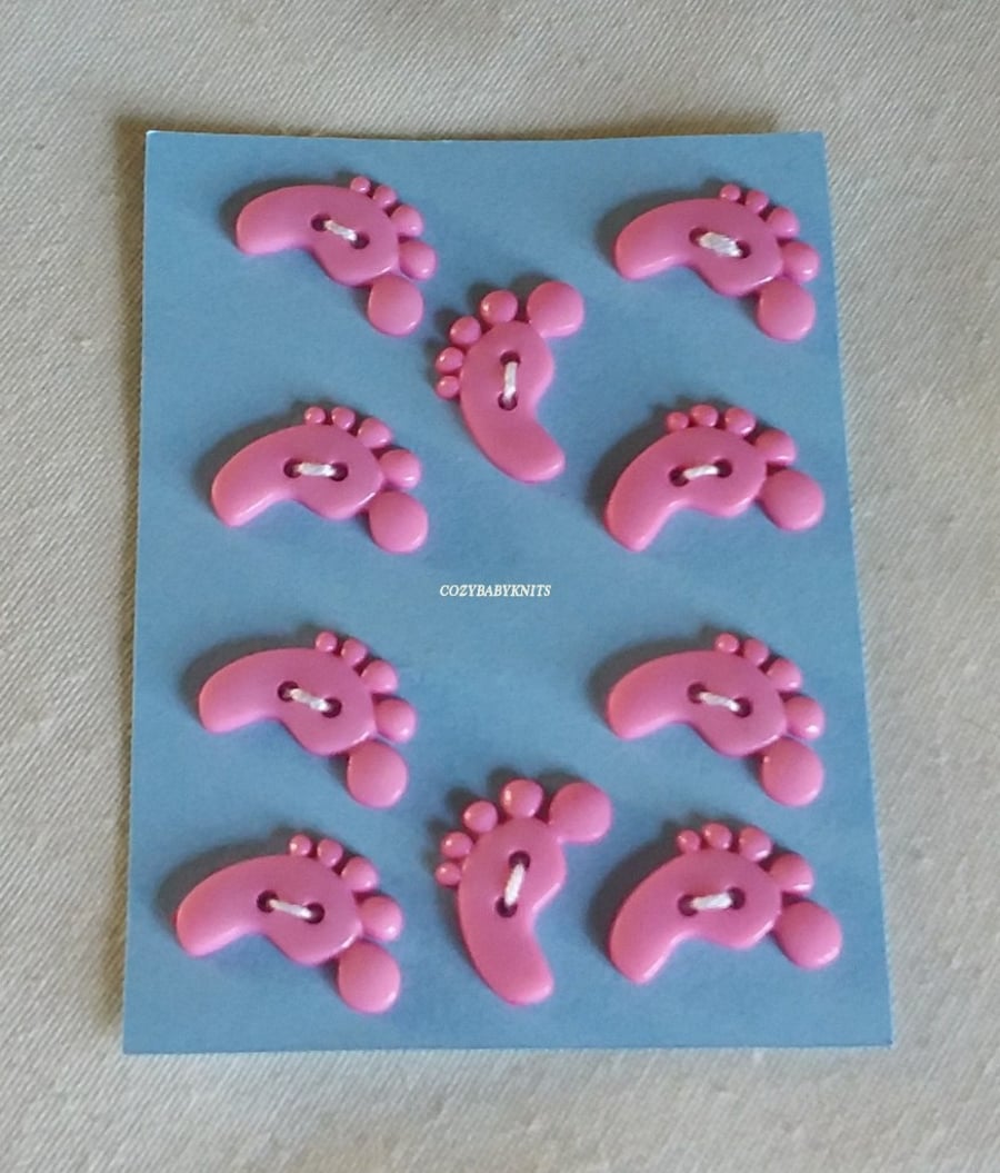 Pink feet shaped buttons WITH TWO HOLES FOR ATTACHING 