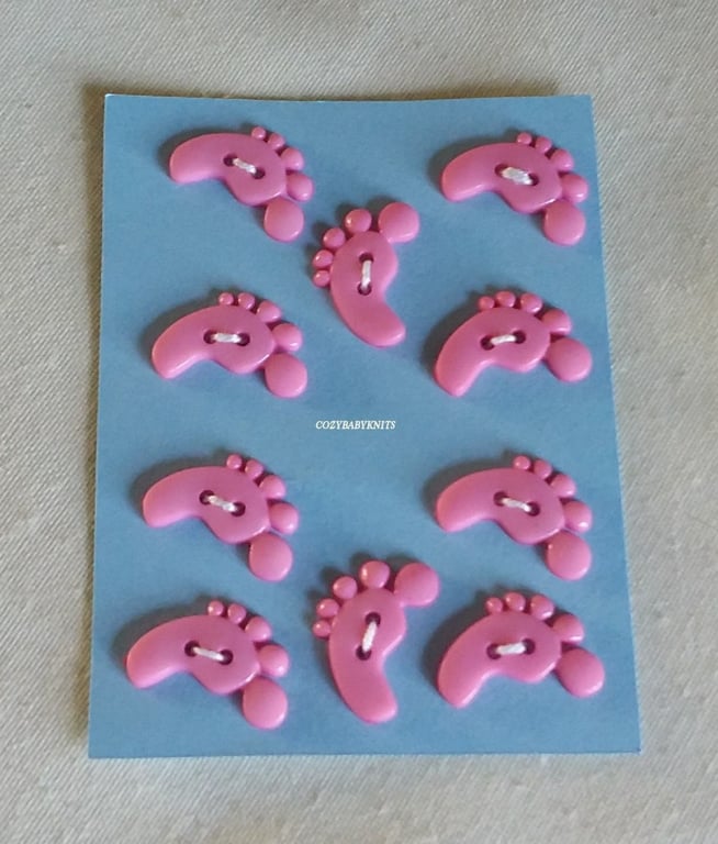 Pink feet shaped buttons WITH TWO HOLES FOR ATTACHING 