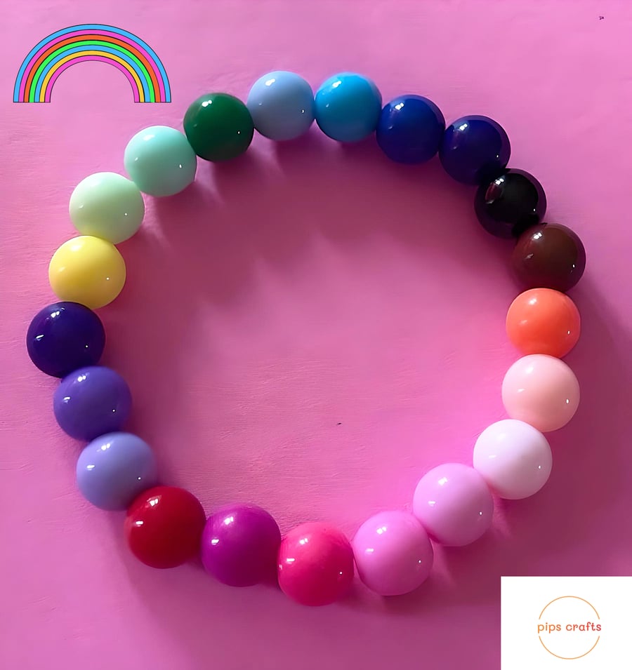 Fun Colourful Rainbow Bead Stretchy Bracelet, Quirky Handmade Jewellery