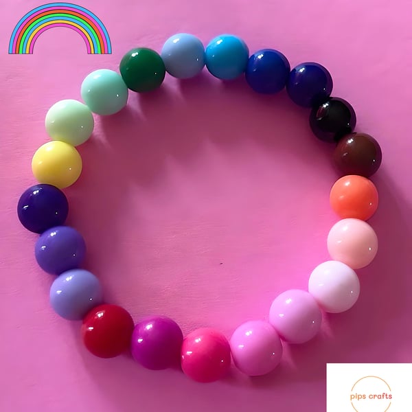 Fun Colourful Rainbow Bead Stretchy Bracelet, Quirky Handmade Jewellery
