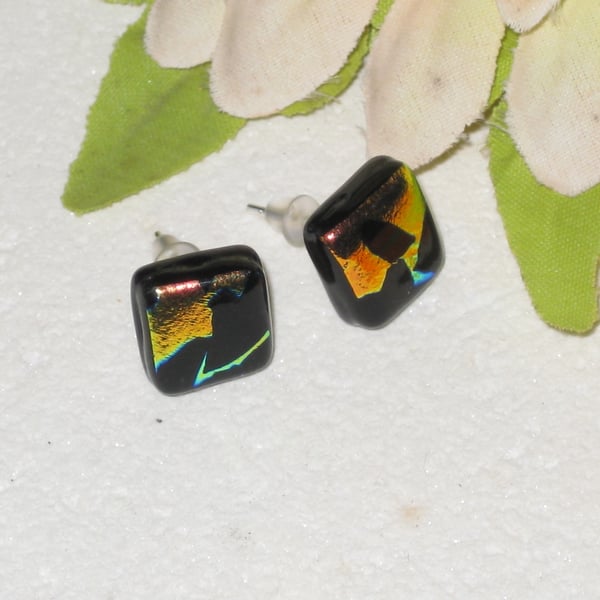 Fused dichroic glass stud earrings