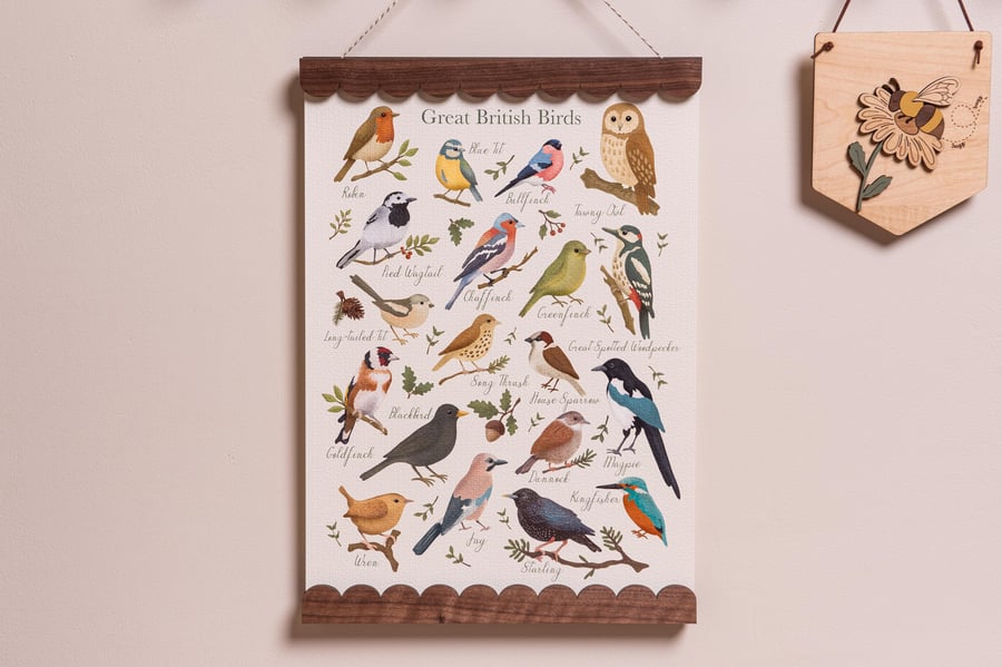 Walnut Scallop Edge Picture Hangers for Kids Bedroom and Nursery Wall. Scalloped