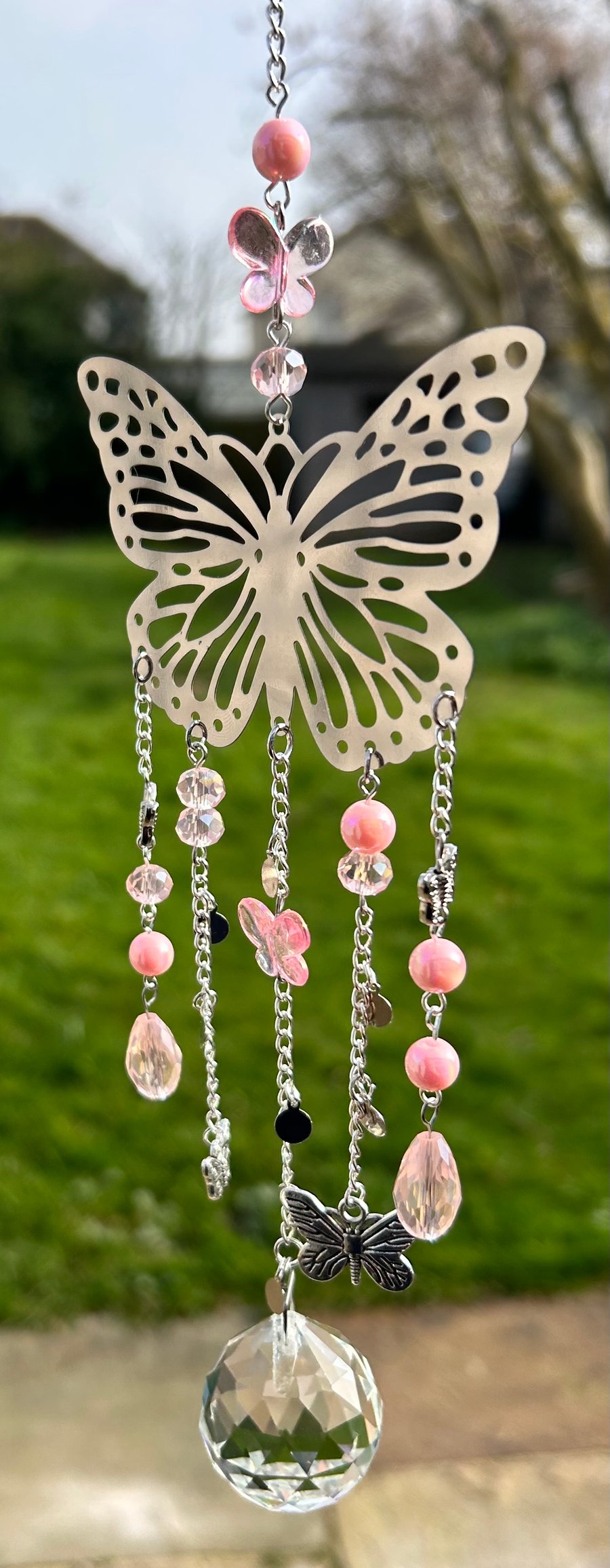 Pink Butterfly Sun Catcher – Crystal Window Hanging