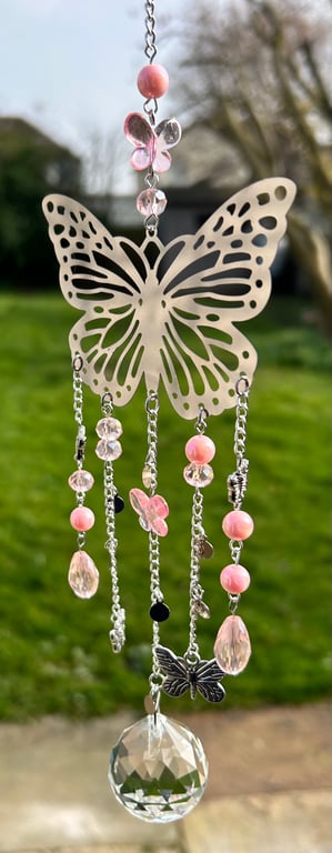 Pink Butterfly Sun Catcher – Crystal Window Hanging