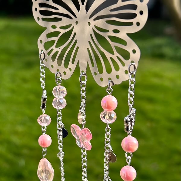Pink Butterfly Sun Catcher – Crystal Window Hanging