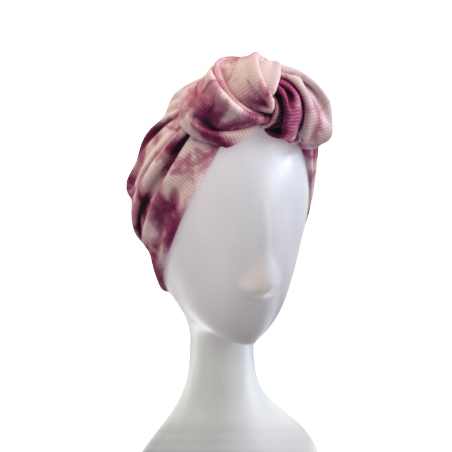 Wine tie dye stretch rib jersey turban head wrap hat for women for fashion 