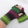 Seconds Sunday Crochet Fingerless Mitts Forest Green Magenta Black Lime