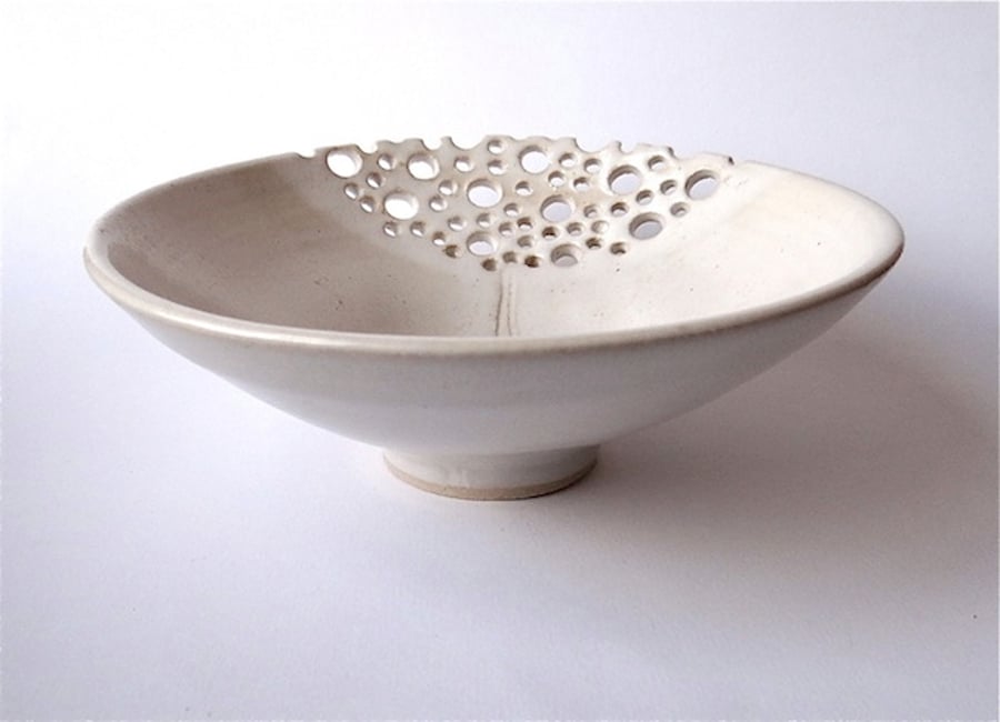 Decorative ceramic bowl with carved flower - handmade pottery