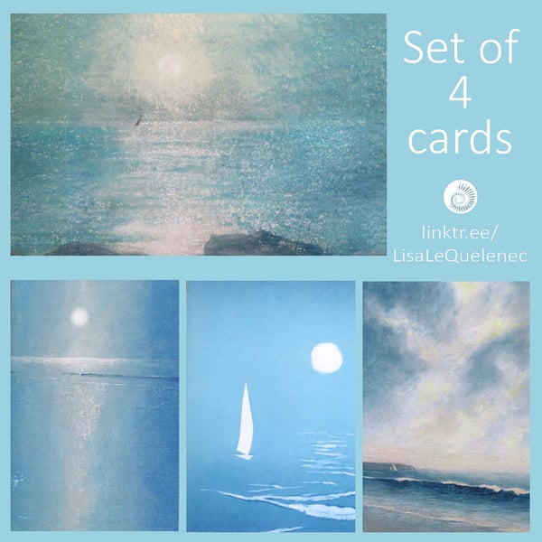 Evening sailing blank artist cards notelets set of four bundle plastic free