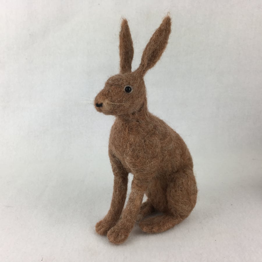 Needle felted brown hare, collectable animal sculpture, ornament or decoration