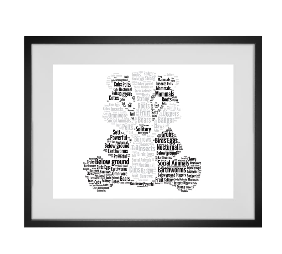 Personalised Badger Design Word Art Gifts 