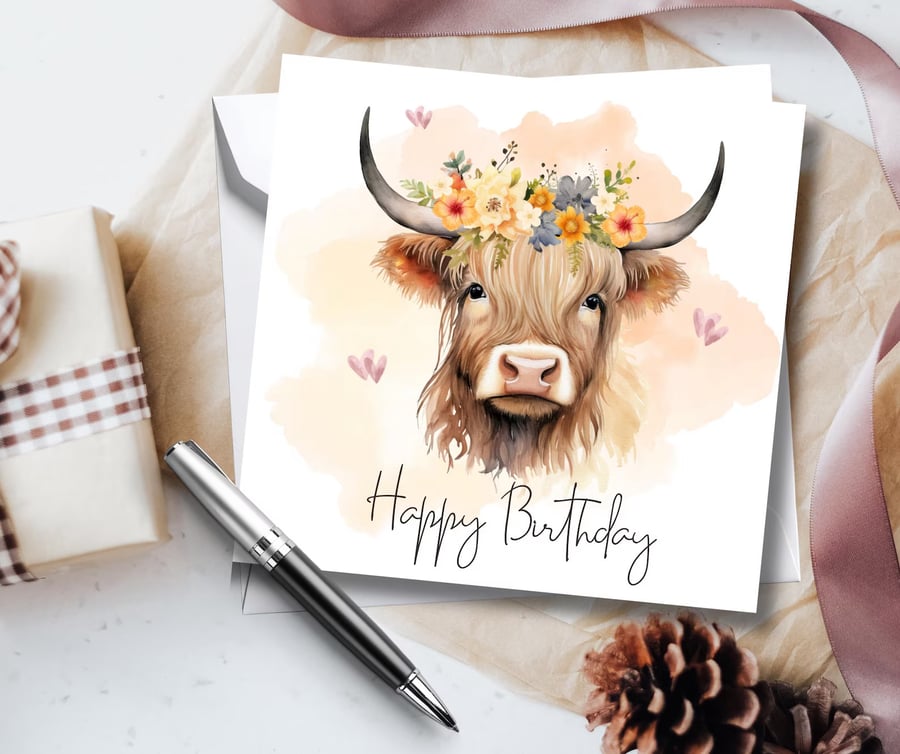 Highland Cow Birthday Card 