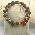 Healing bracelet with imperial jasper, frosted green agate, rudraksha and silver