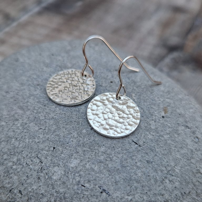 Sterling Silver Hammered Disc Earrings - JBJ1010