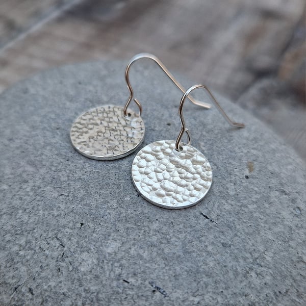 Sterling Silver Large Hammered Disc Earrings