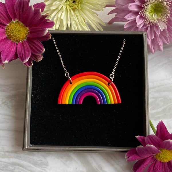 Rainbow arch necklace in polymer clay.