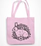 Floral Rabbit Print Tote Bag Eco Friendly Shopping Bag Spring time Easter Bunny  - Image 2