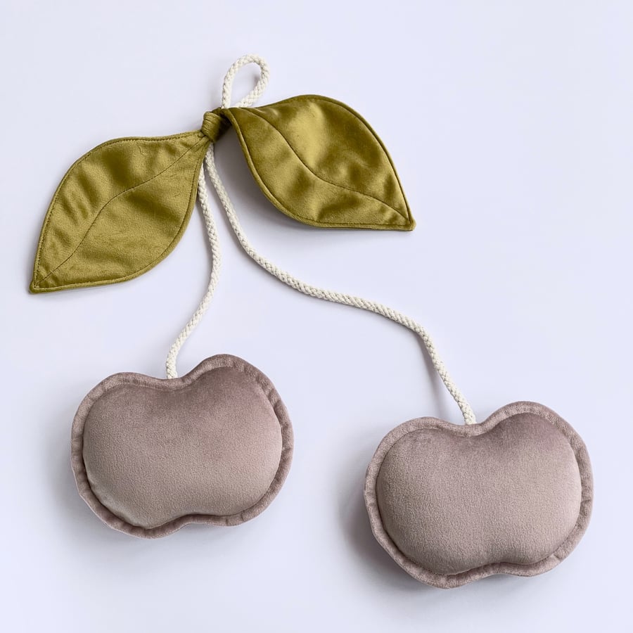 Heather Pink Velvet Cherry Wall Hanging Olive Green Leaves Fruit Nursery Decor