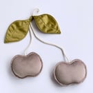 Heather Pink Velvet Cherry Wall Hanging Olive Green Leaves Fruit Nursery Decor