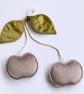 Heather Pink Velvet Cherry Wall Hanging Olive Green Leaves Fruit Nursery Decor - Image 1