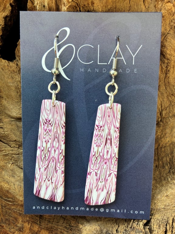 Patterned Pink and White Drop Earrings