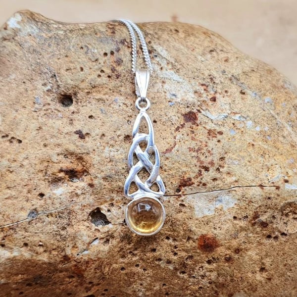 Celtic knot Citrine pendant necklace. November birthstone