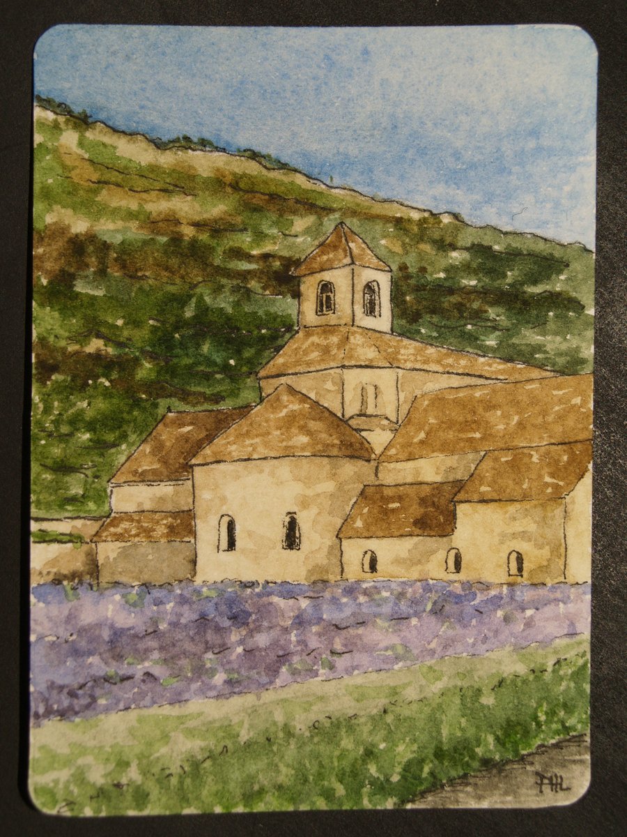 ACEO Original Senanque Abbey with lavender, Provence