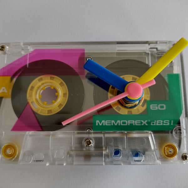 Clock upcycled from vintage cassette tape, 80s retro room decor desk clock
