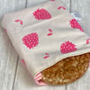Reusable snack bag with food safe lining. Strawberries.