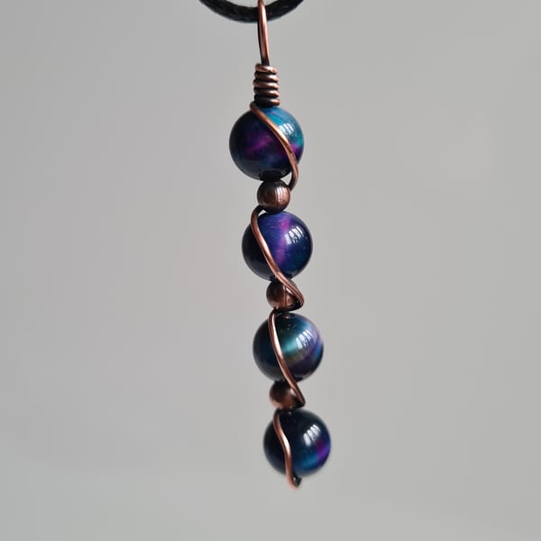 Multicoloured Galaxy Tiger's Eye Copper Necklace Pendant Gift Crystal Jewellery 