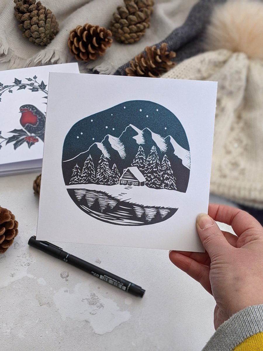 Mountain Cabin Christmas Card