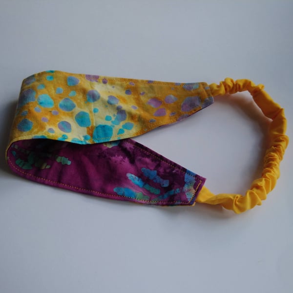 Purple and Yellow Batik Reversible Headband
