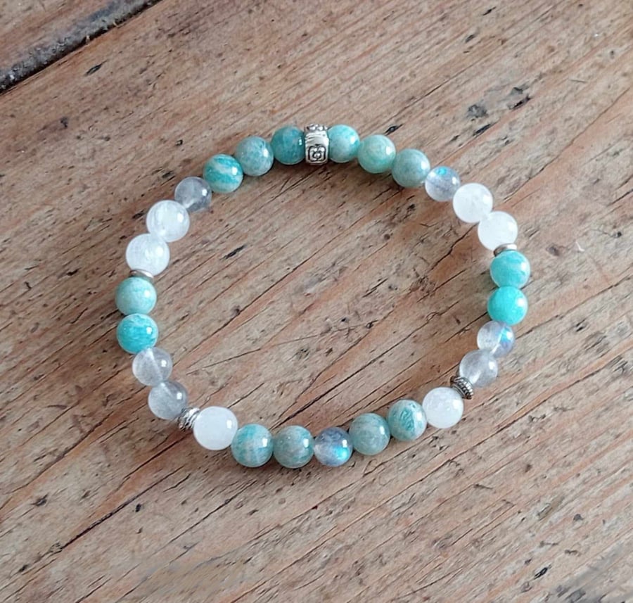 Labradorite, Rainbow Moonstones and Amazonite bracelet