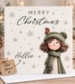 Personalised Christmas Card - Cute Girl & Robin - Merry Christmas Card - Image 2